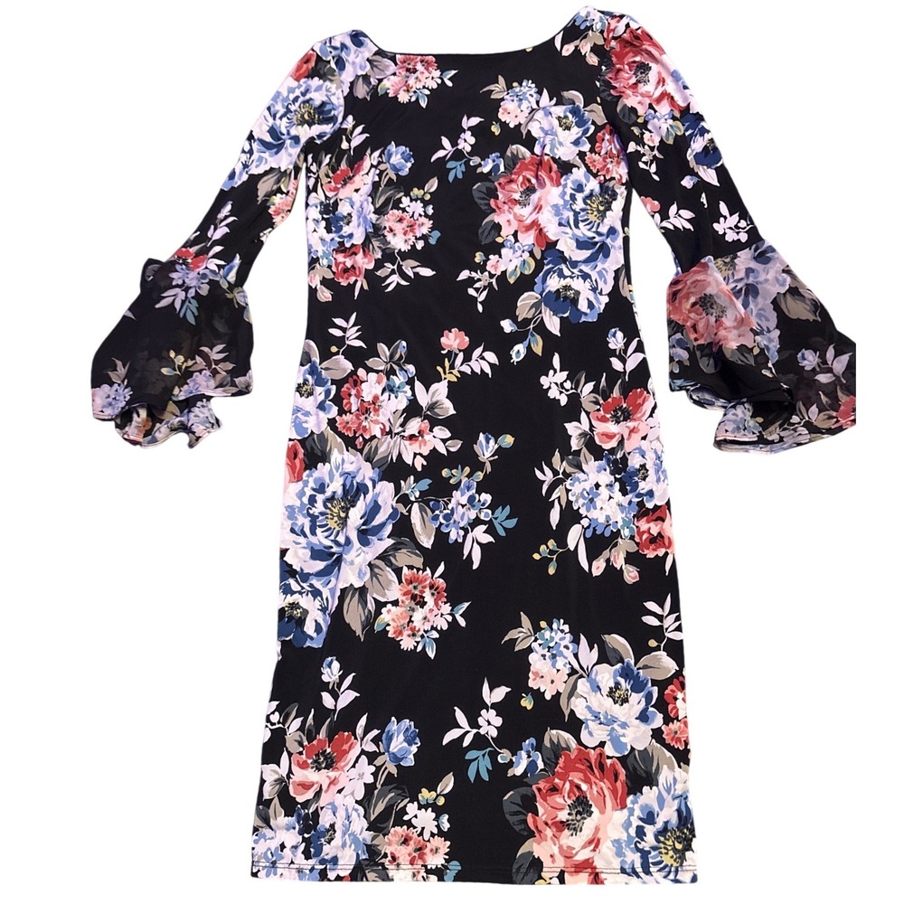 White House Black Market WHBM Floral Bell Sleeve Dress Size S